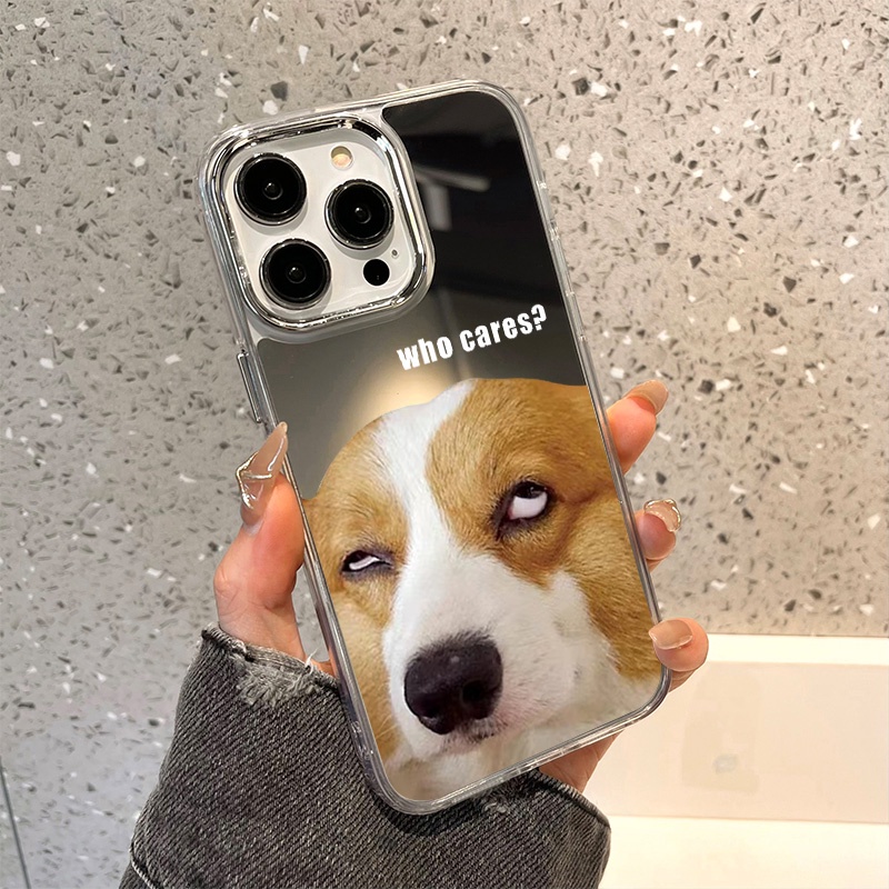 IPHONE Casing Ponsel Cermin Anjing Keren Kompatibel Untuk Iphone11 12 13 14 12Pro 13Pro 14Pro Pro Max XR X XS Max Electroplating Tombol Perlindungan Mirror Cover