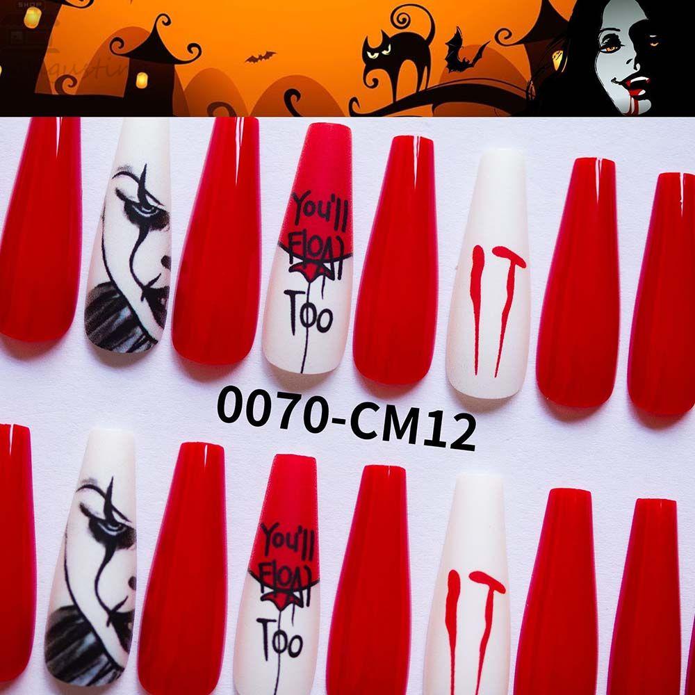 AUGUSTINA Agustina Kuku Palsu Panjang Pesona Fashion Selesai Potongan Kuku 3D Nail Tip Tekan Pada Kuku Peti Mati Kuku Kuku Kuku Palsu Halloween