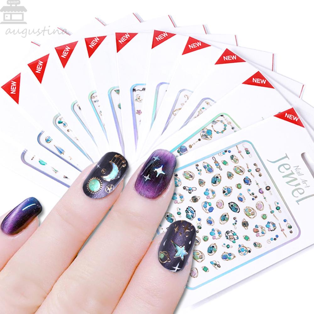 AUGUSTINA Agustin 3D Nail Art Sticker 1pcs Perekat Timbul Galaxy Desain Geometri Sliders Nail Decals