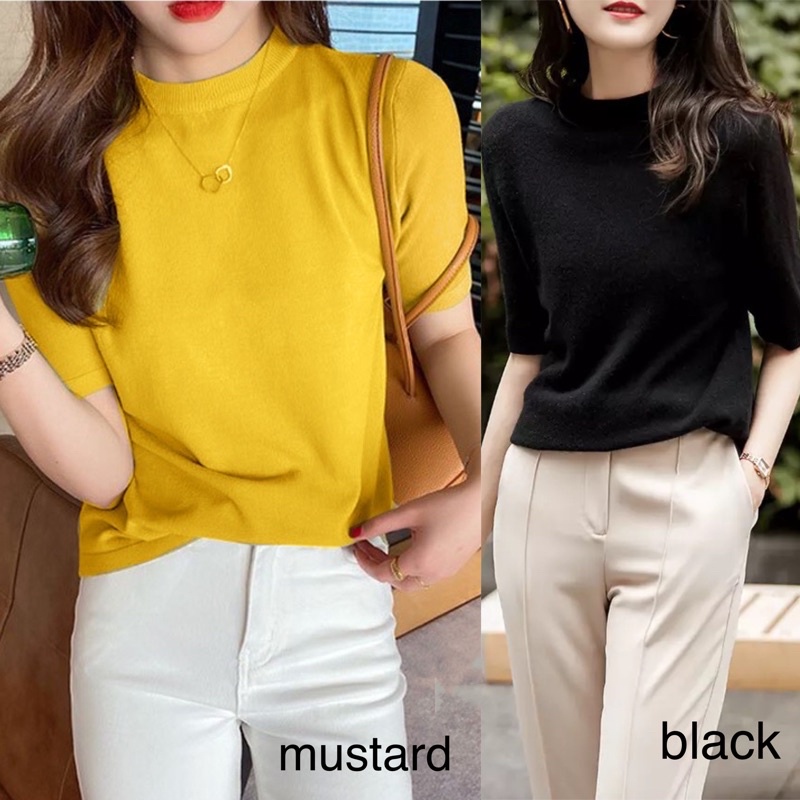 (B102) Round neck basic knit top