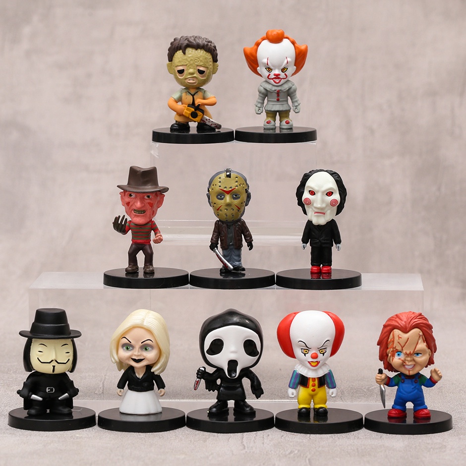 10pcs Film Horor Action Figure Pennywise Saw Billy Scream Death Bermain Anak Chucky Saw Model Joker Mainan Boneka Untuk Koleksi