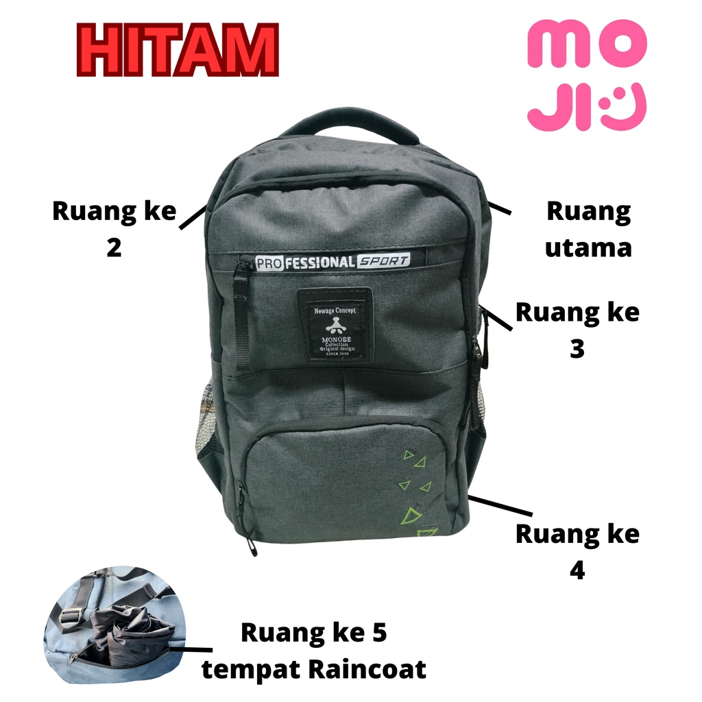 TAS PUNGGUNG WATERPROOF - FREE RAINCOAT - HITAM