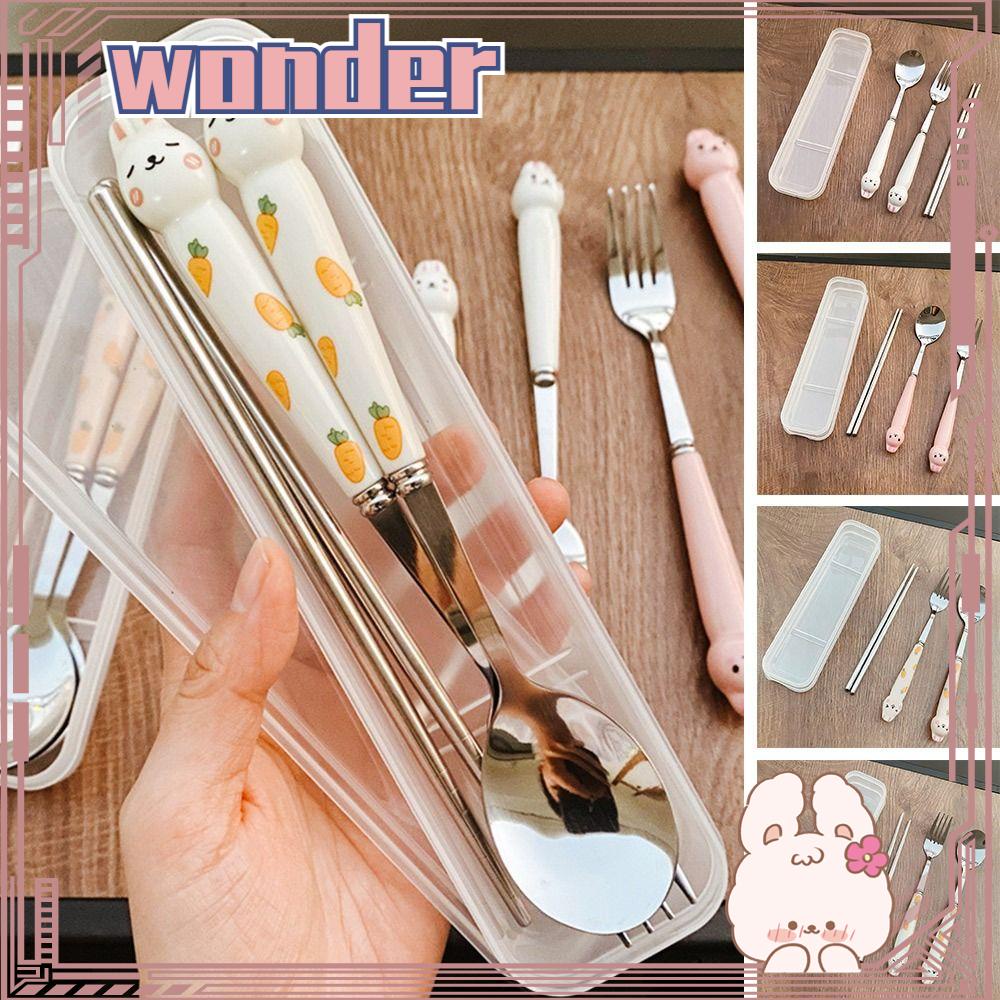 WONDER Set Alat Makan Kelinci Piknik Outdoor Stainless Steel Sumpit Garpu Sendok Peralatan Makan