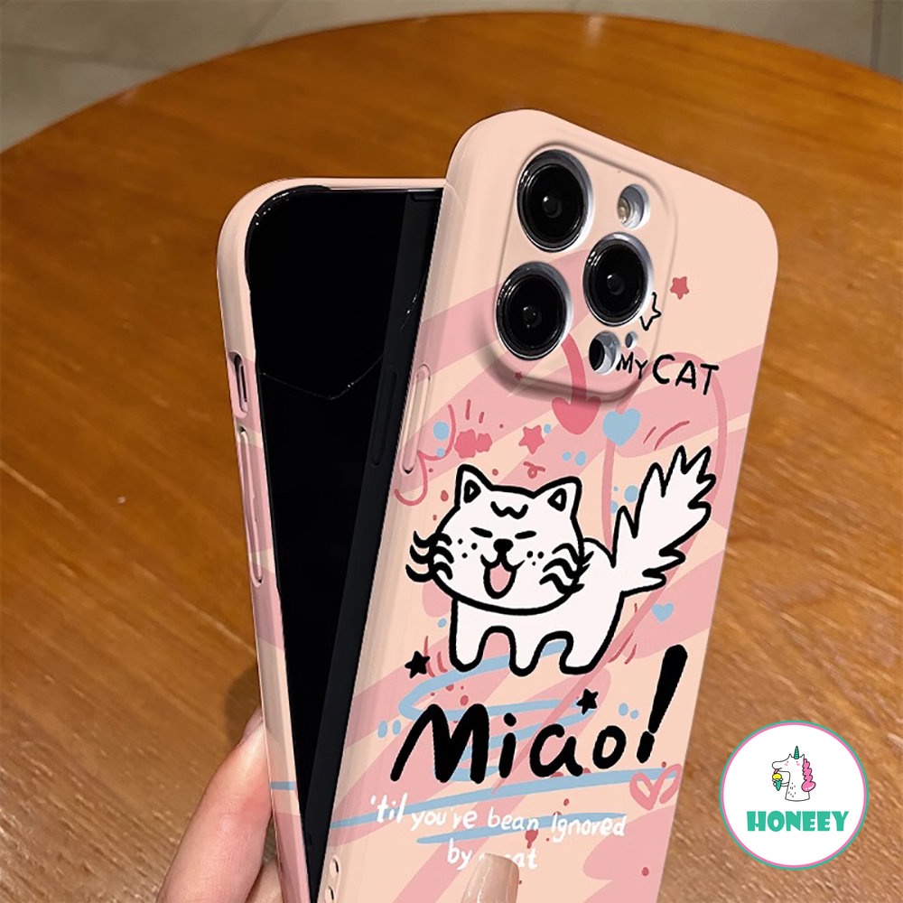 Ins Graffiti Line Cat Kartun Ponsel Case Kompatibel Untuk iPhone 14 Pro Max13 12 11 Pro Max Lucu Lembut TPU Full Cover Penutup Pelindung