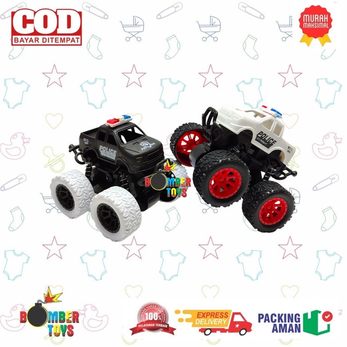 MAINAN ANAK MOBIL ZAP POLISI MONSTER RESCUE FIRE ARMY KONSTRUKSI TRUCK TRUK FRICTION HITAM PUTIH