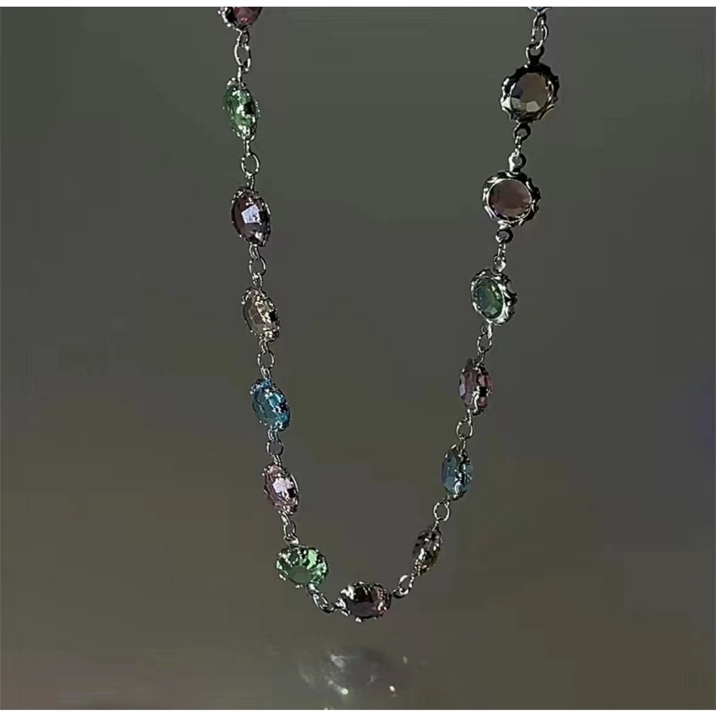 Kalung Zirkon Warna-Warni Permen Manis Segar Kecil Warna Warni Perempuan Jepang Korea Selatan Gaya Baru Lembut Klavikula Rantai Influencer Necklace