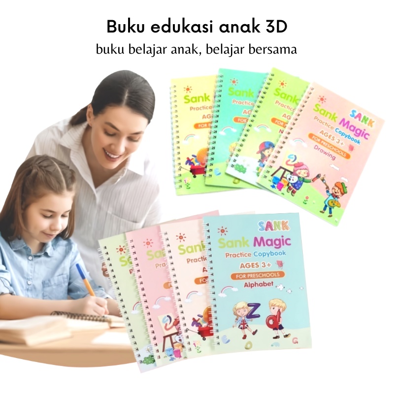 GOS -D214- Buku Edukasi Anak / Sank Magic 3D Buku Edukasi Anak Belajar Menulis Untuk TK Angka &amp; Huruf