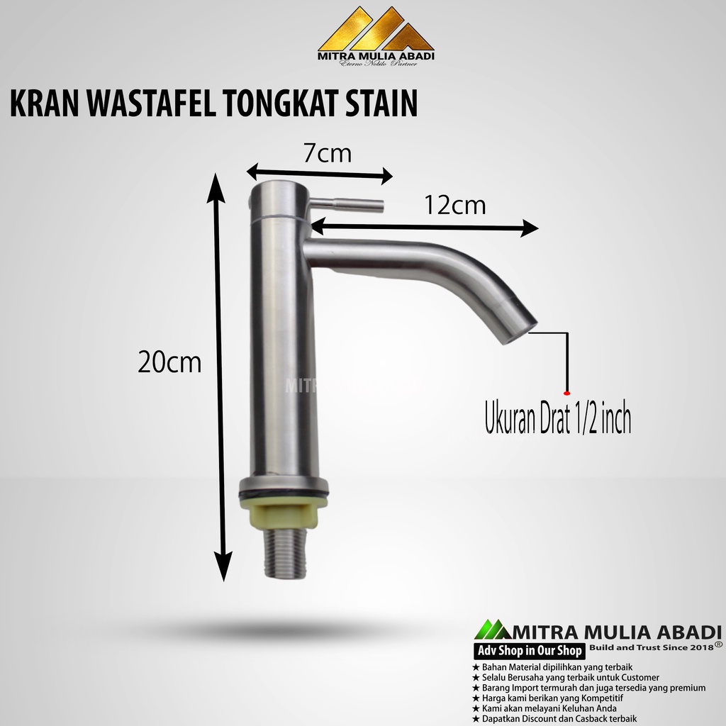 KRAN WASTAFEL TONGKAT STAINLESS SUS 304 BANO - Kran Cuci Piring