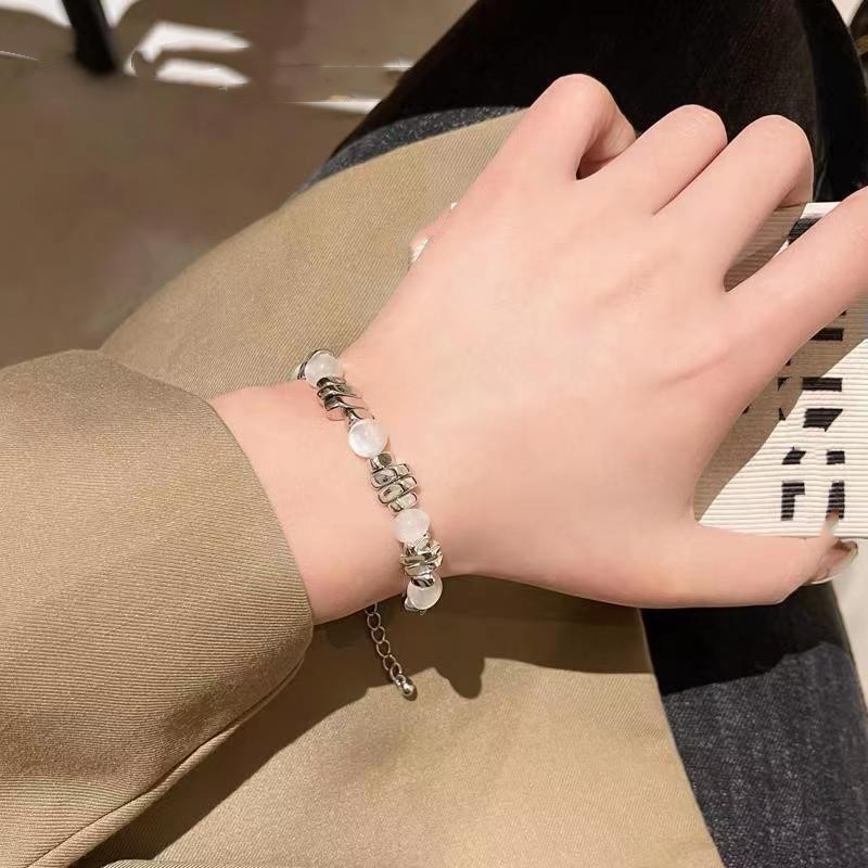 Moonstone Patah Jahitan Perak Gelang Perempuan2023Gaya Baru ins Trendi Niche Ringan Mewah High-End Desain Gelang Rantai