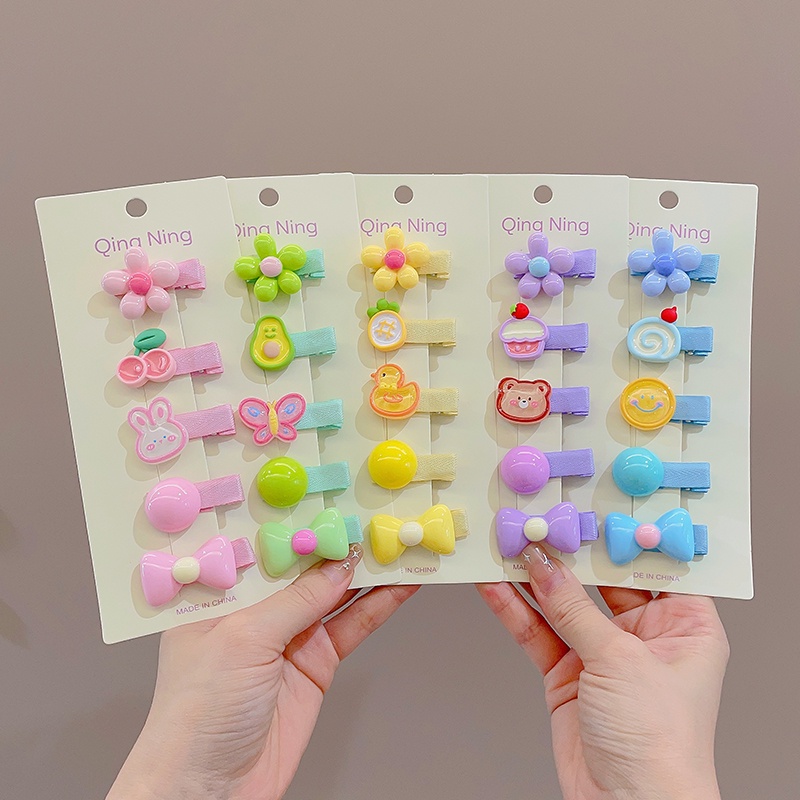 5pcs Klip Rambut Anak Gaya Korea Baru Putri Lucu Manis Bayi Klip Kartun Klip Kecil Poni Samping Klip Rambut Rusak Aksesoris Rambut Hair Pin