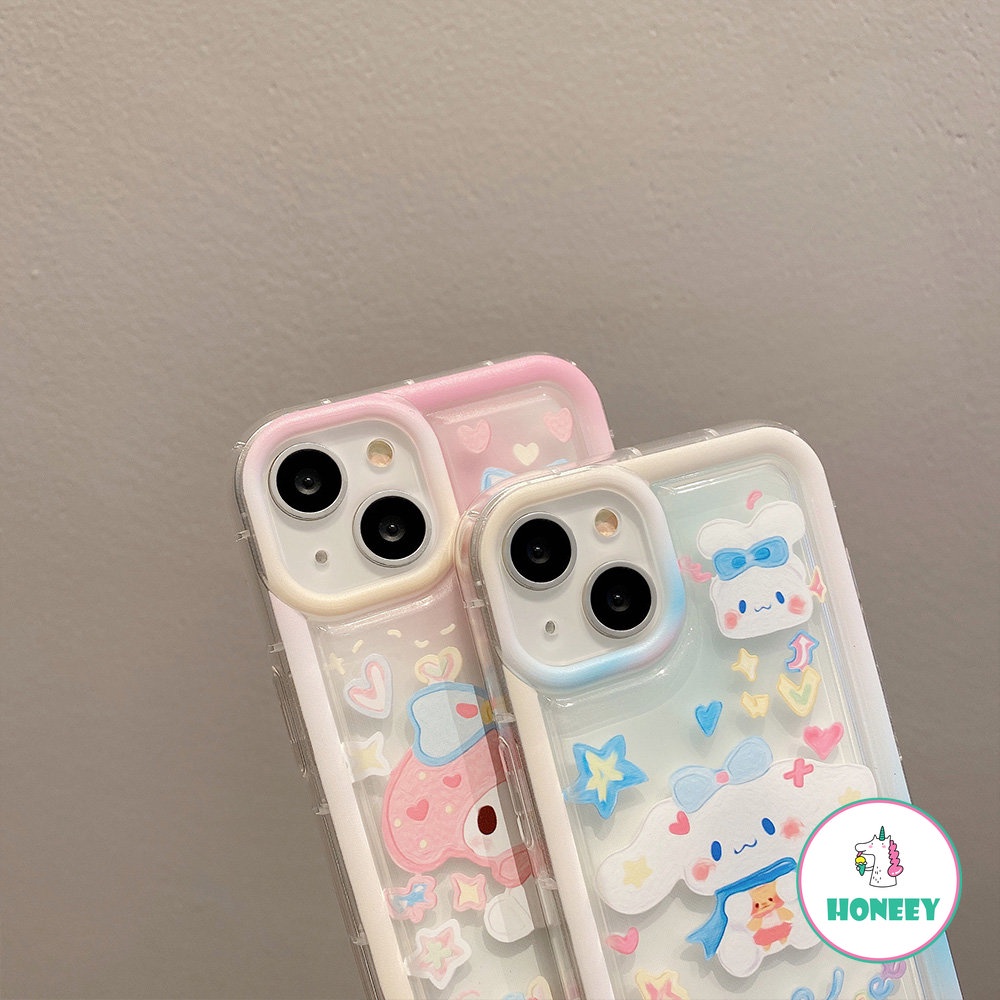 Casing Ponsel Melody Kartun Lucu Kompatibel Untuk iPhone 14 Pro 13 12 11 Pro Max XR XS 8 7Plus Bingkai Gradien Lembut Anti-Shock Air Cushion Back Cover