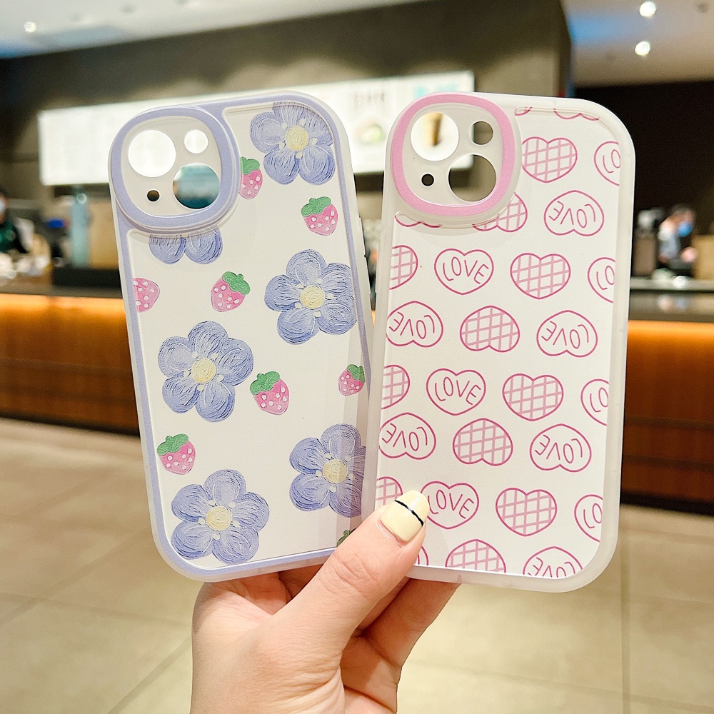 Casing Love Heart Dan Bunga Ungu Untuk Samsung A11 EU A12 A21S A22 A32 A30S A50 A50S A51 4G A52 A10S A03 A03S A02S M12 Airbag Shockproof Soft TPU Cover