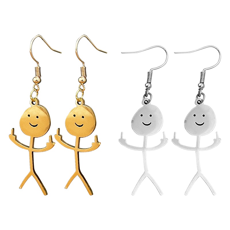 1pasang Stainless Steel Klavikula Lucu Kazuha Goth Pacar Karakter Lucu Doodle Man Earrings