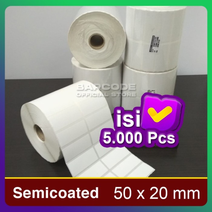 

Label Stiker Semicoat 50x20mm / 50 x 20 / 50x20 mm 2 Line (1 Slop) PST79