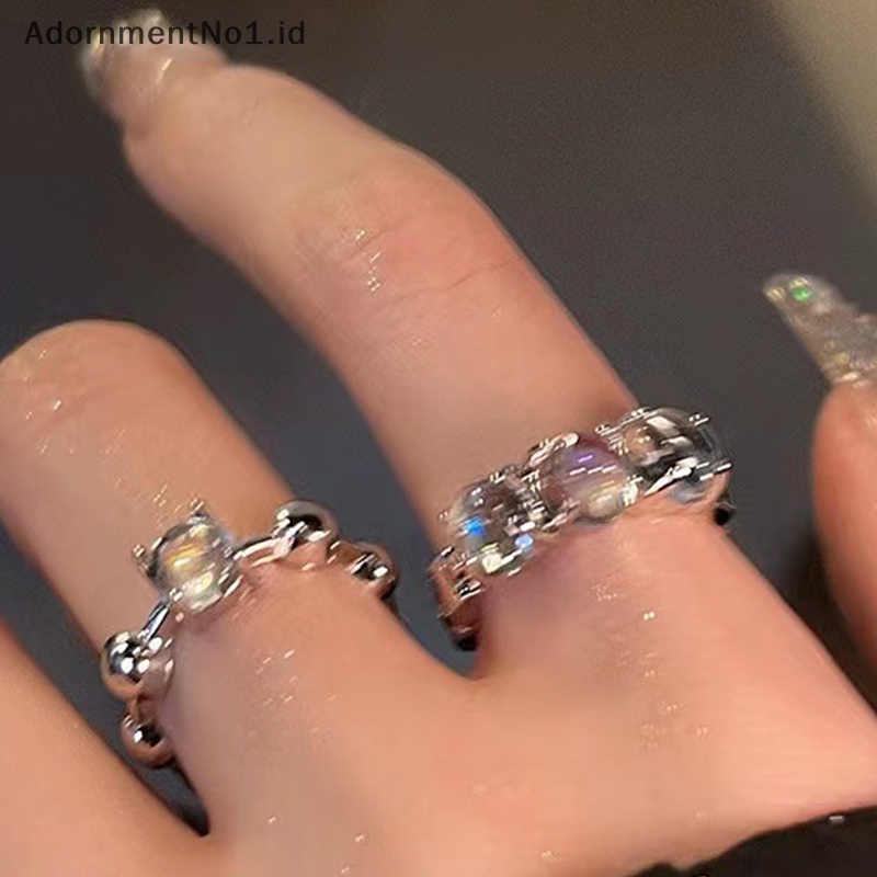 [AdornmentNo1] 2pcs Fashion berlian imitasi mengkilap pembukaan paduan cincin pasangan untuk wanita pria Vintage kristal warna perak cincin yang dapat disesuaikan kekasih perhiasan