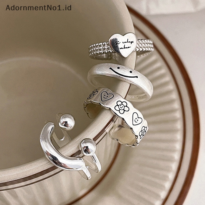 [AdornmentNo1] Bentuk Smile cincin keren Punk warna Silver untuk wanita Fashion Jewelry cincin Adjustable Open Vintage untuk pesta hadiah ulang tahun