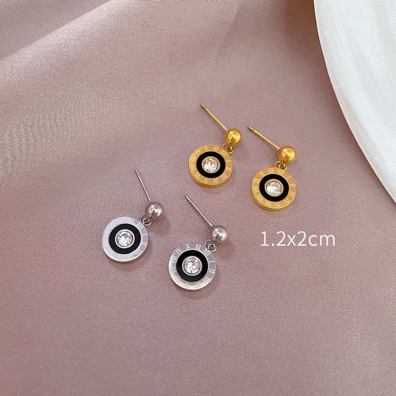 Anting stud juntai bulat zircon titanium stainless steel 316L import harga grosir bisa cod