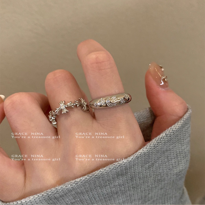 Ifyou 2pcs /Set Cincin Terbuka Zircon Set Cincin Silang Kristal Elegan Untuk Aksesoris Perhiasan Wanita