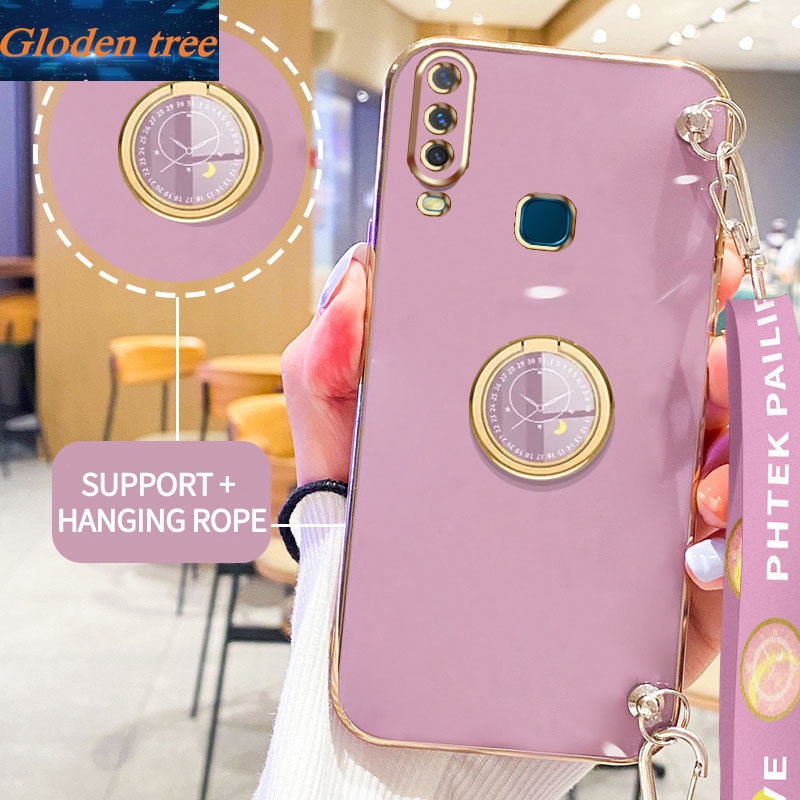 Casing Ponsel Pohon Gloden Untuk Vivo Y17 Y15 Y12 Y12i Y11 2019 1901 1902 1904 1940 1906 Casing Original Dengan Lanyard Standand Jam