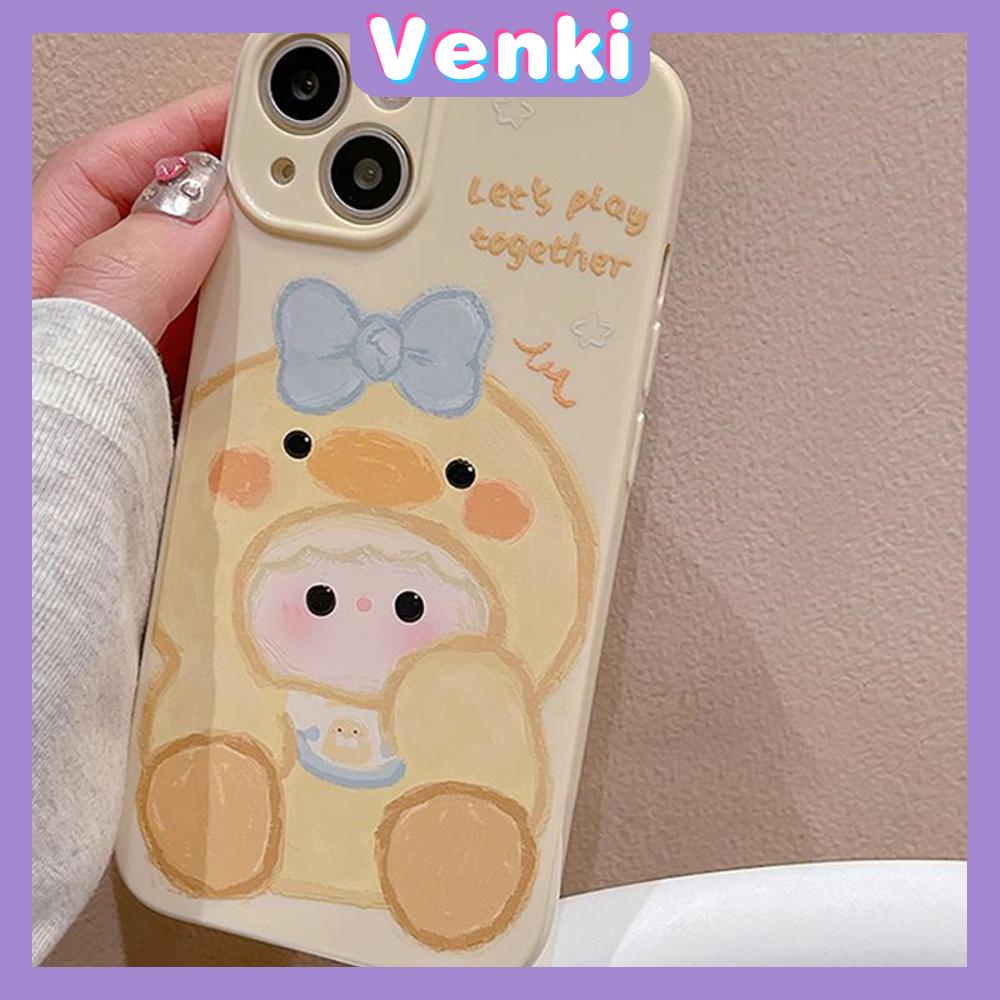 VENKI - Untuk iPhone 11 Case Film TPU Case Cream Glossy Perlindungan Kamera Lucu Grafiti Kuning Bebek Kompatibel dengan iPhone 14 13 Pro Max iPhone 12 Pro Max XR XS 7Plus 8Plus