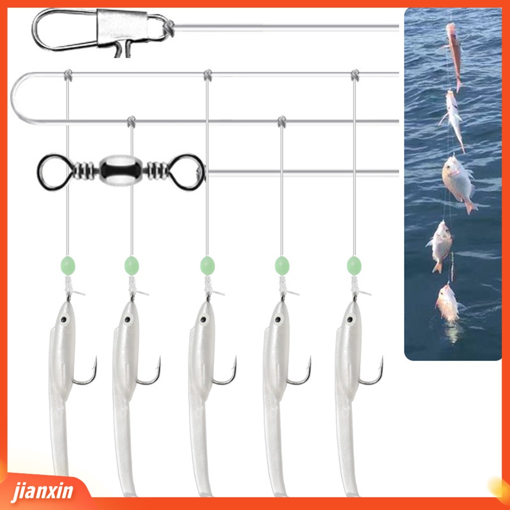(In Stock) 5Pcs /Set Pengait Tali Ikan Manik Bercahaya Kait Tunggal Konektor Logam Tahan Aus Kait Tali Belut Untuk Angling