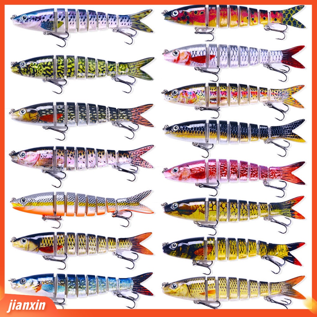 (In Stock) 13.4cm /18g Umpan Bionik 3D Simulasi Fisheye Tajam Kait Warna Cerah Penampilan Realistis 8segmen Alat Memancing Multi-Bagian Renang Umpan Keras Memancing Luar Ruangan