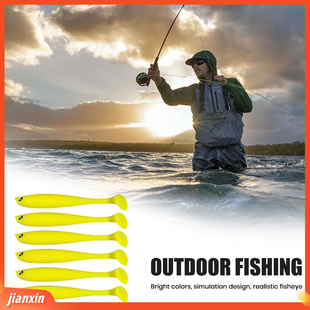 (In Stock) 6 Pcs Umpan Pancing Warna Terang Sangat Simulasi Ketangguhan Tinggi Fleksibel T-tail Desain Air Asin Air Tawar Umpan Buatan Umpan Lembut Perlengkapan Memancing