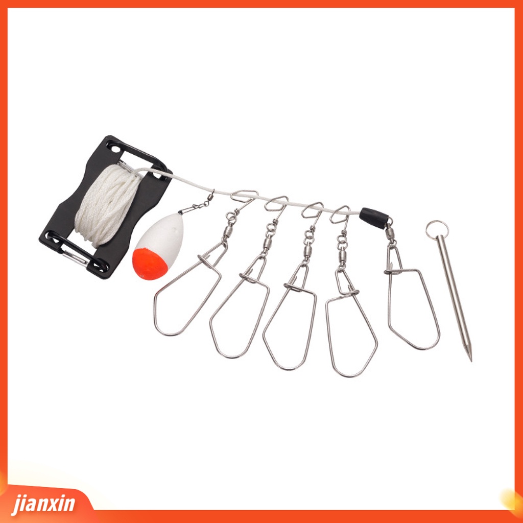 (In Stock) Outdoor Fishing Lure Stringer Stainless Steel Pengunci Gesper Ikan Klip Lock Hook Dengan Tali Pelampung