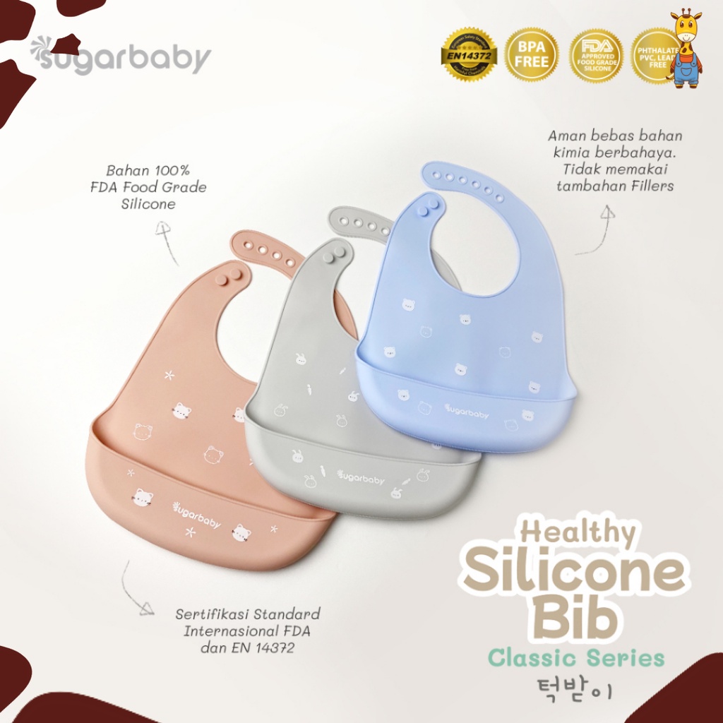 Sugar Baby Healthy Silicone Bib K-Series - Celemek Bayi