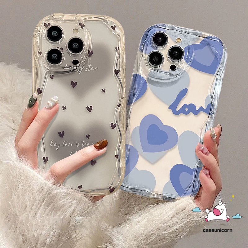 Macarons Watercolour Love Heart Case Kompatibel Untuk IPhone XR 7Plus 14 11 13 12 Pro Max 7 6s 6 8 Plus X XS Max SE 2020 8Plus Art Lukisan Minyak Inggris Lembut 3D Bergelombang Melengkung Penutup Tepi