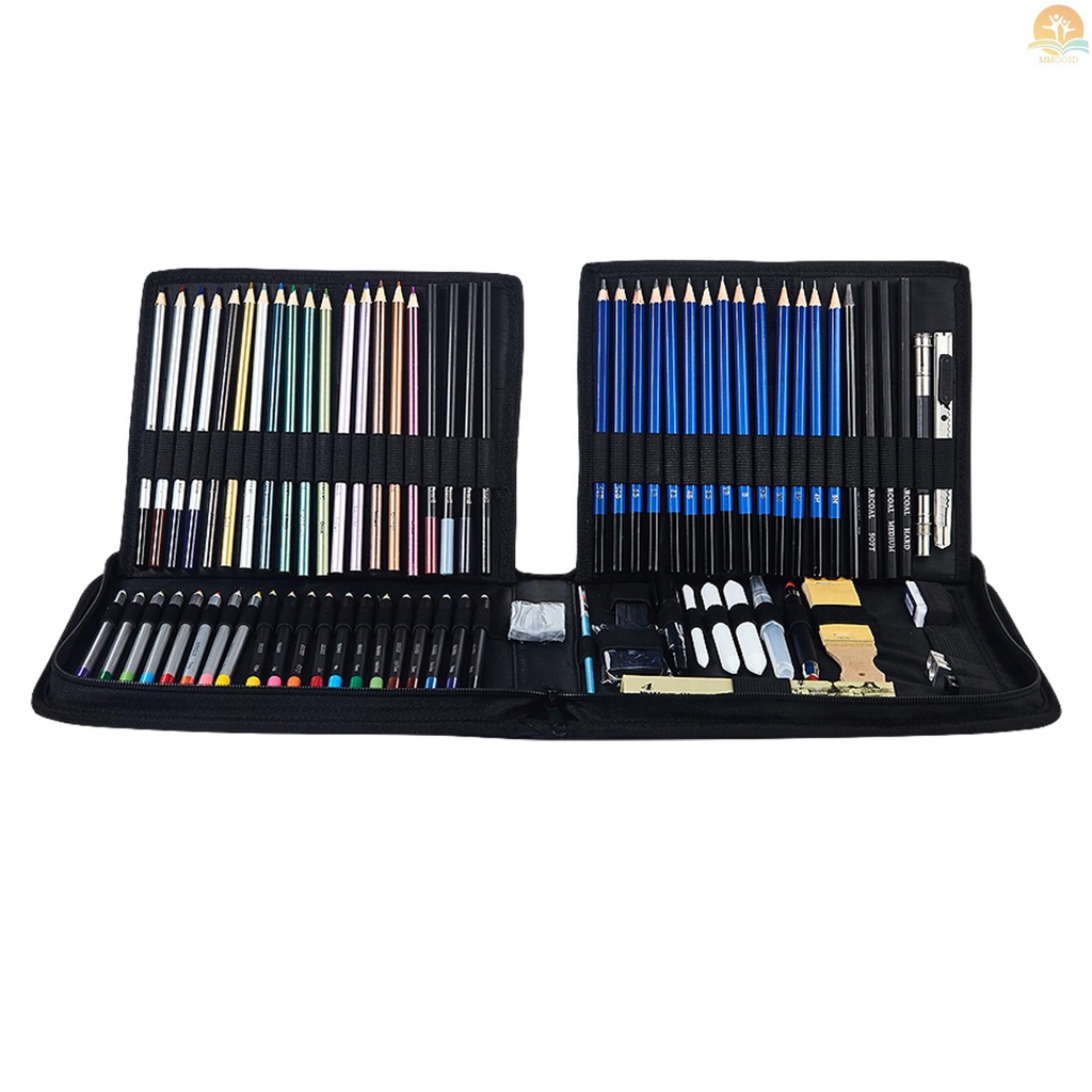 In Stock 83-Piece Pensil Gambar Profesional Dan Sketsa Perlengkapan Seni Termasuk Sketsa Pensil Warna Arang Pastel Pencil Sharpener Eraser Sketch Paper Penyimpanan Ritsleting Portabel