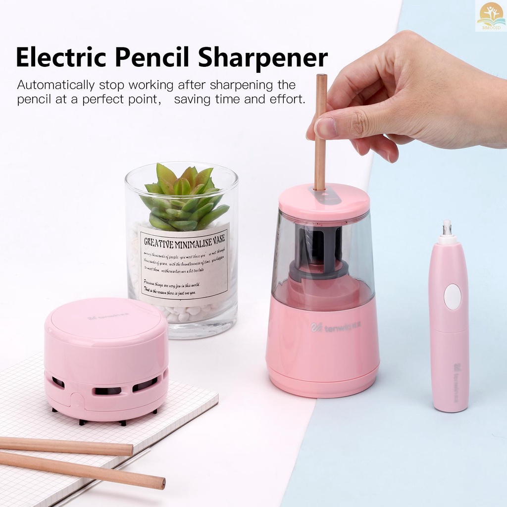 In Stock tenwin Electric Pencil Sharpener Eraser Vacuum Cleaner Set Alat Tulis Set Kabel Listrik/ Baterai Dioperasikan Dengan 50penghapus Isi Ulang Untuk Anak Dewasa Rumah Kantor Sekolah Kelas