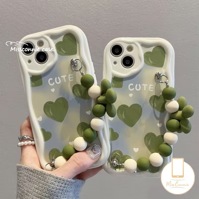 Bunga Gelang Case Untuk Realme C55 C53 C21Y C12 C25s C11 C15 C33 C35 C3 C1 C21 C30 C25 9i 5i 7i 6i 5s C20 C25Y C17 C31 C20A Cat Minyak Hijau Cinta Hati 3D Bergelombang Lengkung Penutup Tepi