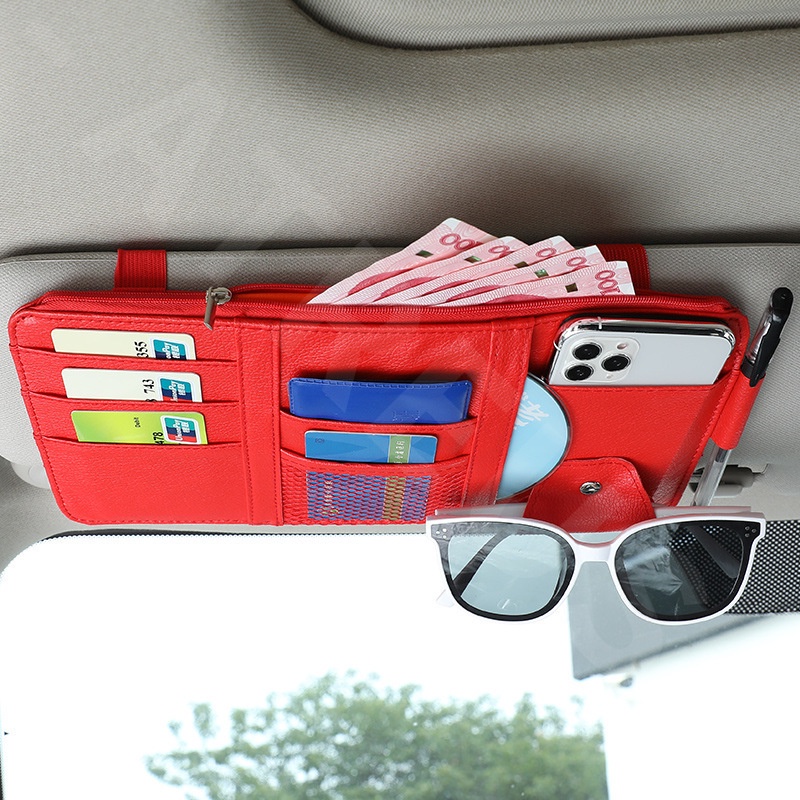 Honda Kulit Car Sun Visor Organizer Dengan Resleting Sun Visor Tas Penyimpanan Serbaguna Untuk Honda Brio City Civic CRV HRV BRV Accord Mobilio WRV Odyssey Freed Jazz