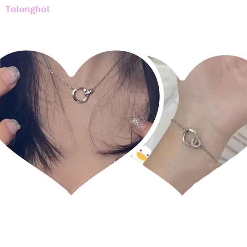 Tolonghot&gt; Mobius Intertwined Round Zirconia Pasangan Kalung Rantai Klavikula Cahaya Punk Geometris Manis Keren Perhiasan Hadiah Pesta well