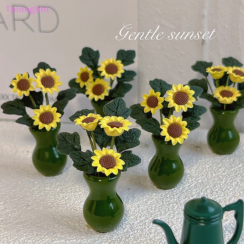 Tolonghot&gt; 1pc 1:12 Rumah Boneka Miniatur Bunga Matahari Vas Bunga Set Model Decor Aksesoris well