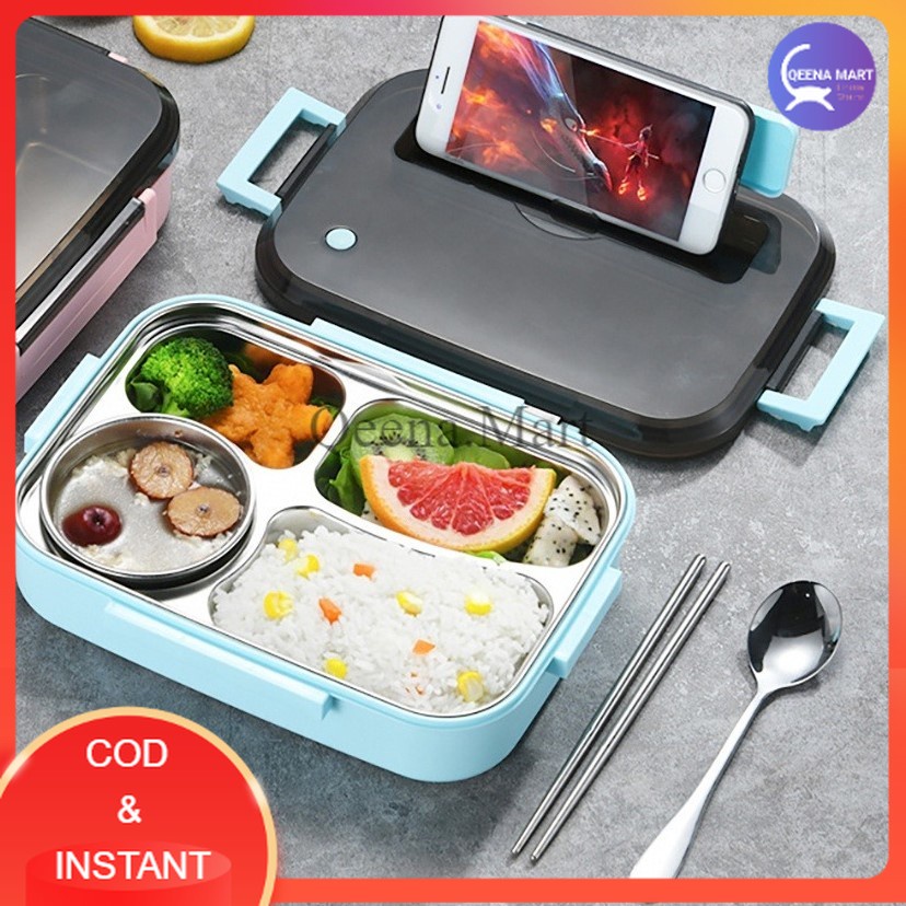 Kotak Makan Anti Tumpah Stainless Steel Lunch Box 4 Grid - UP4