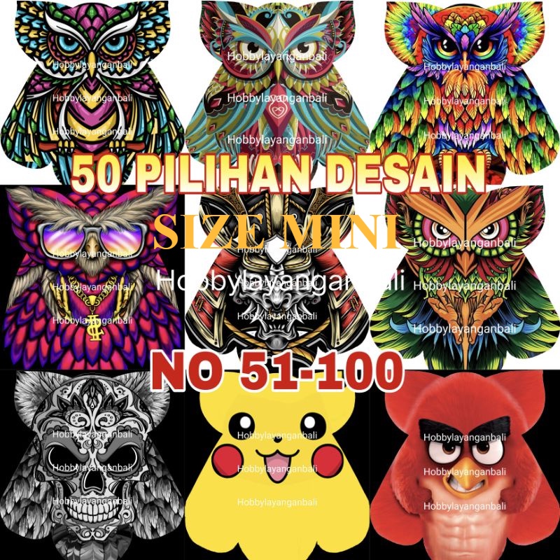 kain Layangan celepuk bali ukuran mini lebar 80 cm x panjang 90 cm 50 pilihan no 51 - 100 burung han