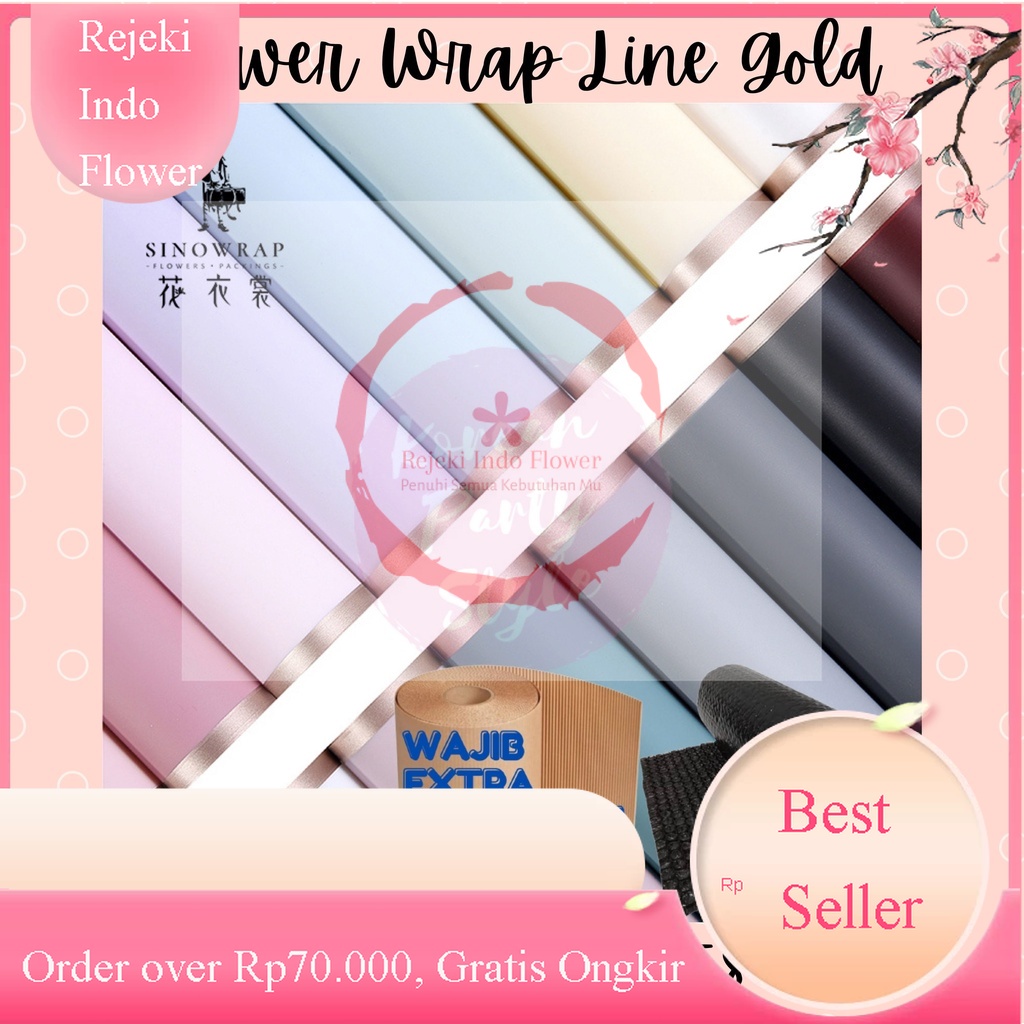 

[1 PAK / 1 PACK] FLOWER WRAPPING GOLD LINE COLOR TRANSPARENT CELLOPHANE KERTAS BUKET BUNGA HAND BOUQUET PAPER BISA CAMPUR WARNA WARNI