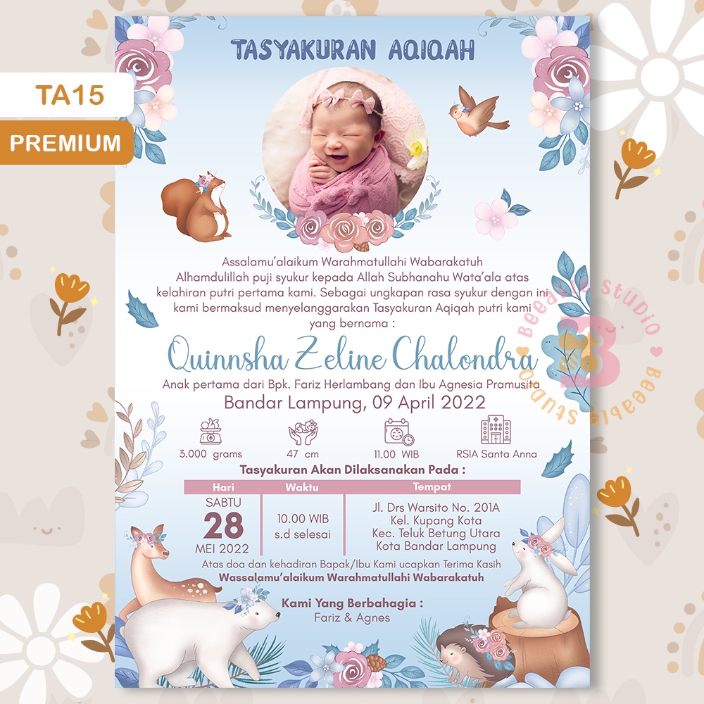 Undangan Aqiqah Digital Tema TA15 Winter Woodland Biru Softfile | BeeableStudio
