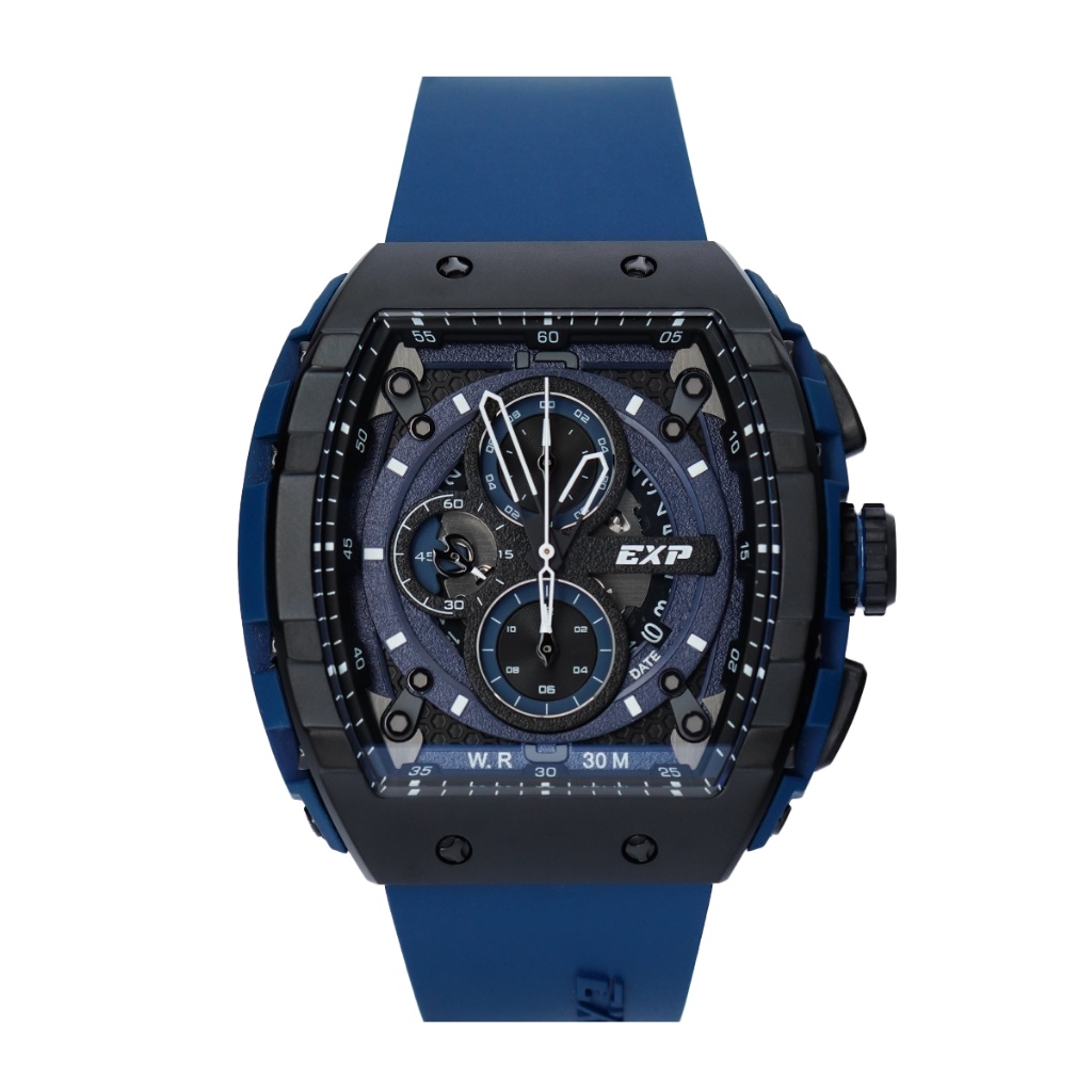 Jam Tangan Pria Exp Chronograph EX 6782 MCRIPBUSL Blue Navy Dial Blue Rubber Strap