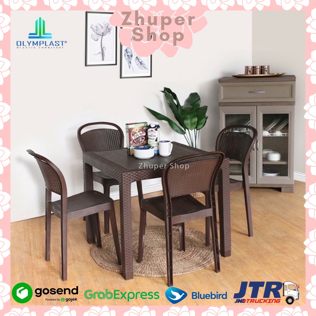 1 Set Meja Makan Plastik ODT-R 80 Olymplast + 4 Kursi OLYMPLAST