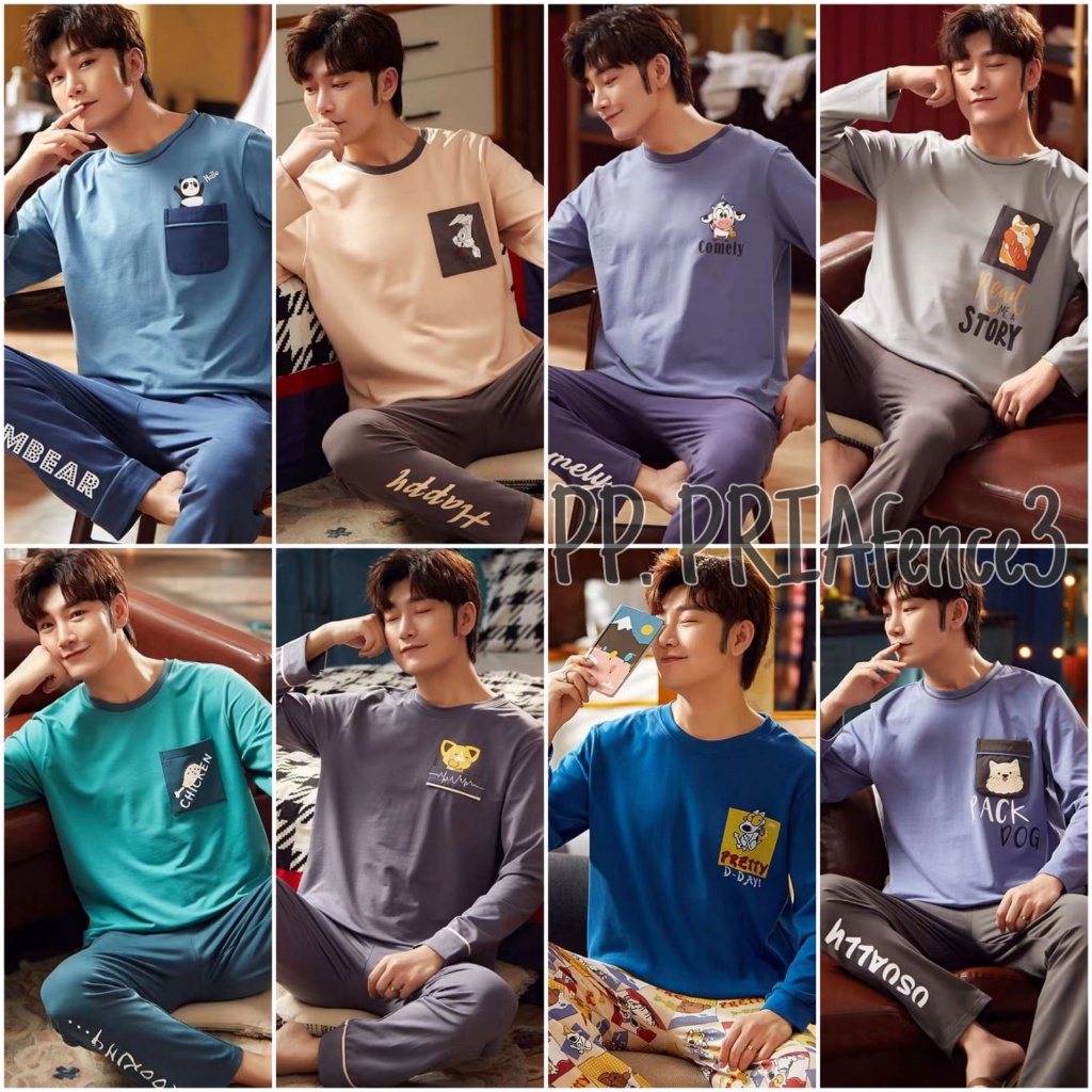 STELAN PIYAMA PAJAMAS BAJU KAOS TIDUR FASHION PRIA DEWASA KATUN IMPORT PREMIUM LENGAN PANJANG MOTIF 