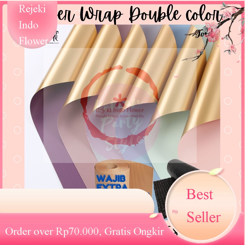 

[1 PAK / 1 PACK] REJEKI KERTAS BUNGA DOUBLE COLOR GOLD FLOWER WRAPPING ECER SATUAN CELLOPHANE BUKET PAPER BISA CAMPUR WARNA WARNI