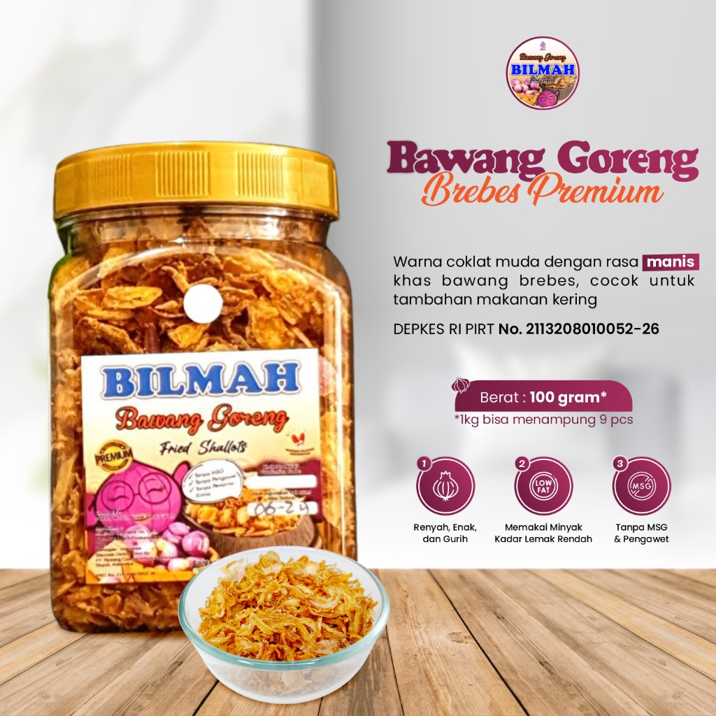 

Bilmah Bawang Goreng Asli Brebes Premium Kemasan Toples 100 Gram