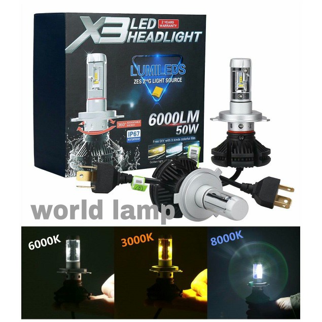 Lampu LED Mobil X3 H4 H11 Headlamp 3 Warna