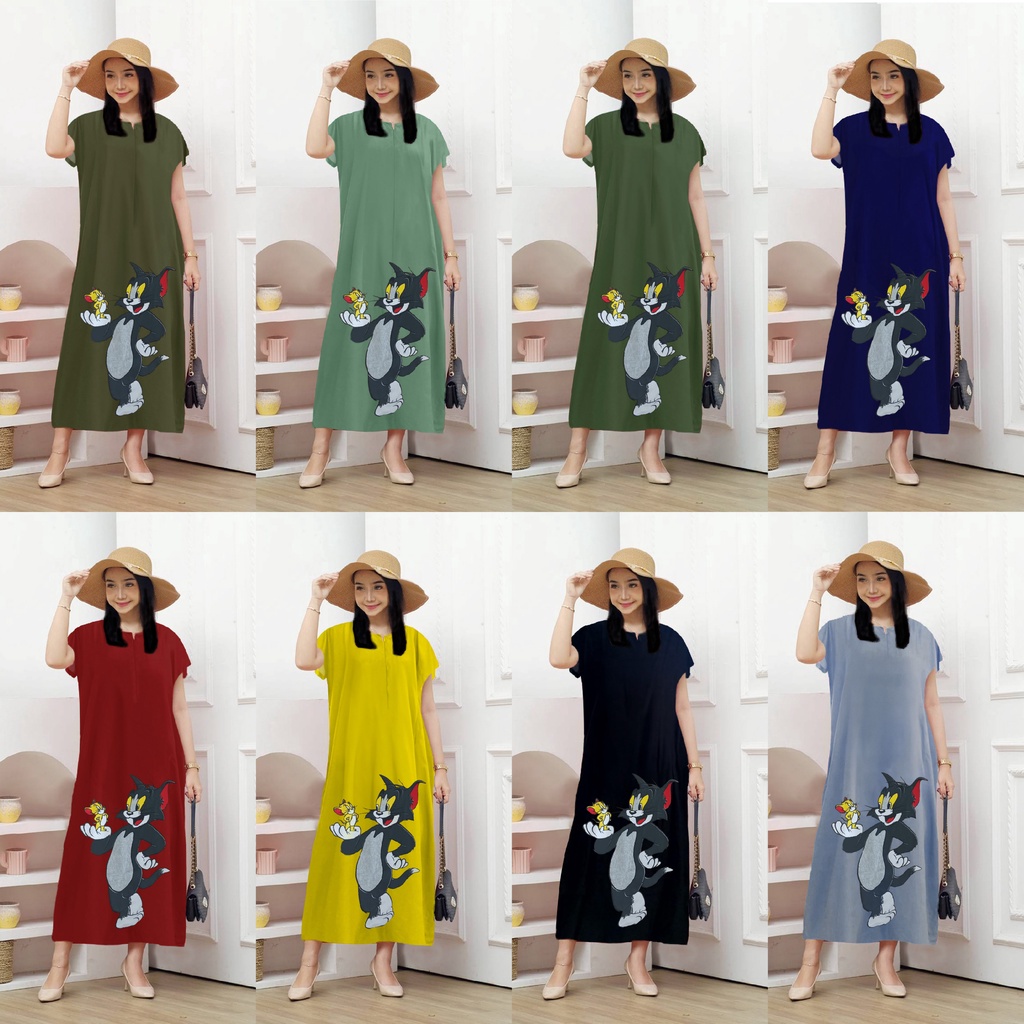 Dress Daster Karakter Bahan Rayon Motif Kartun Semata Kaki