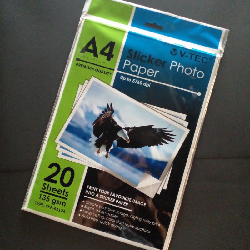

Glossy Sticker Paper / Kertas Stiker merk V-TEC ukuran A4 135 gsm