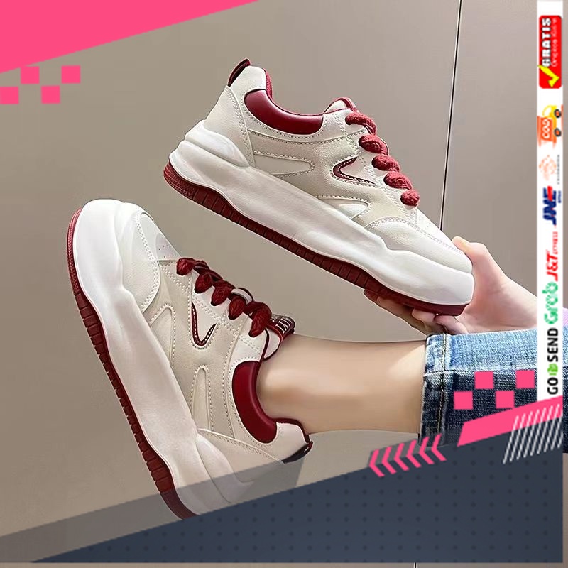UKURAN SIZE 37 38 39 40 41 42 43 44 45 /Sepatu Sneakers Wanita Putih&Hitam&Cream  Sepatu import  Ket