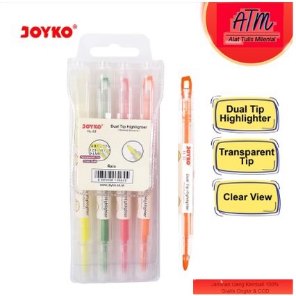 

Dual Tip Highlighter Penanda Berwarna Joyko HL-53 1 Set 4 Pcs 4 Warna